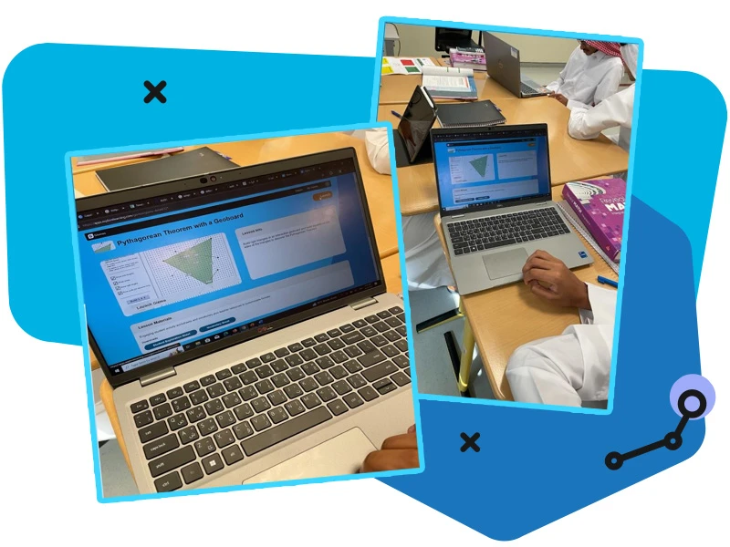 Photos showing how students explore the key relationship in right triangles using Gizmos